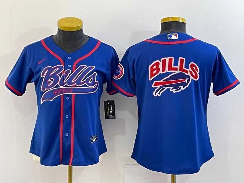 Womens Buffalo Bills Royal Team Big Logo With Patch Cool Base Stitched Baseball Jersey